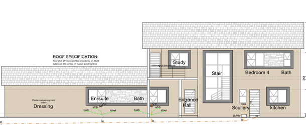 Architectural House plan drawing – Back View